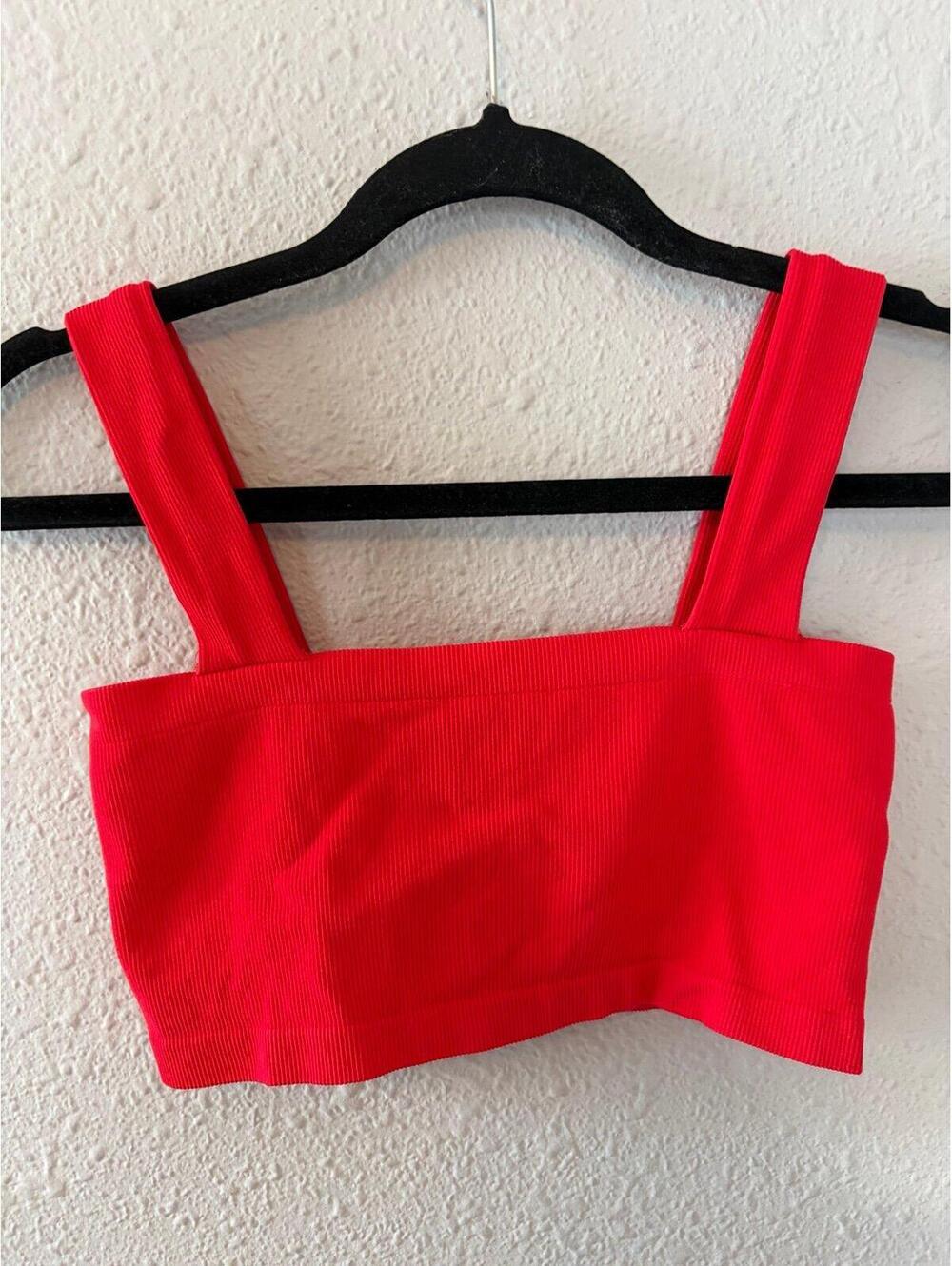 Spiritual Gangster x Peloton Red Ribbed Seamless Sports Bra/Cropped tank